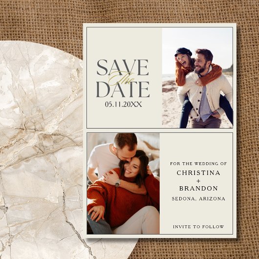 Save The Date Élégant Mariage moderne deux photos