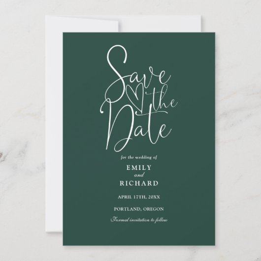 Save The Date Élégant Mariage Moderne Écriture Vert Émeraude (Devant)
