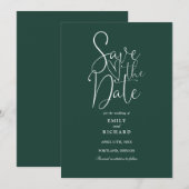 Save The Date Élégant Mariage Moderne Écriture Vert Émeraude (Devant / Derrière)