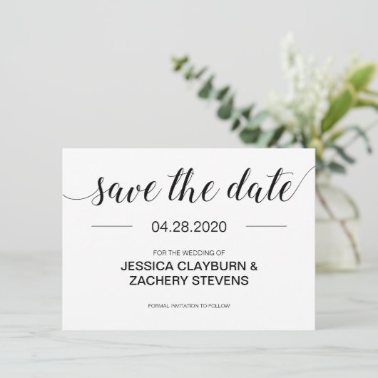 Save The Date Élégant Mariage moderne noir et blanc (Debout devant)