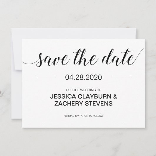 Save The Date Élégant Mariage moderne noir et blanc (Devant)