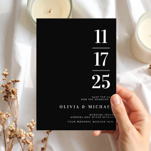 Save The Date Élégant Mariage moderne noir et blanc