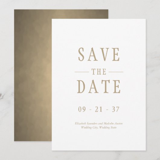 Save The Date Élégant Mariage moderne Or blanc (Devant / Derrière)