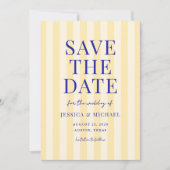 Save The Date Élégant Mariage Moderne Rayé Bleu Jaune (Devant)