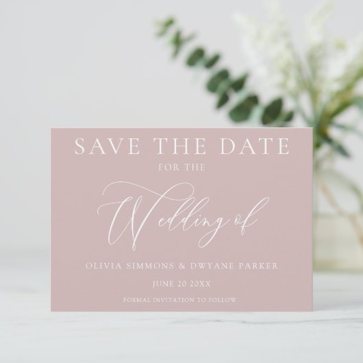 Save The Date Élégant Mariage moderne rose-Duché (Debout devant)
