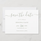 Save The Date Élégant Mariage moderne Sage de Script Vert (Devant)