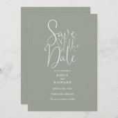 Save The Date Élégant Mariage moderne Sage de Script Vert (Devant / Derrière)