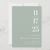 Save The Date Élégant Mariage moderne Sage Vert (Devant)