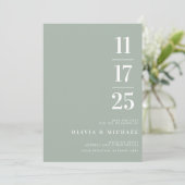 Save The Date Élégant Mariage moderne Sage Vert (Debout devant)