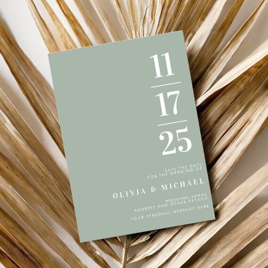 Save The Date Élégant Mariage moderne Sage Vert