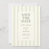 Save The Date Élégant Mariage moderne vert olive rayé (Devant)