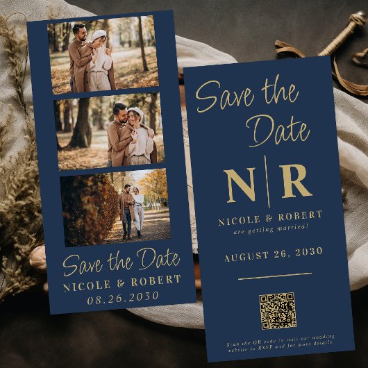Save The Date Élégant mariage Monogramme Bande photo QR Code