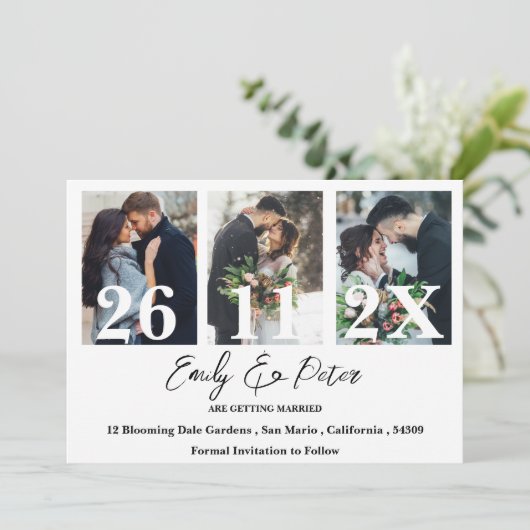 Save The Date Élégant mariage multi photo Enregistrer la date (Debout devant)