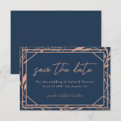 Save The Date Élégant mariage Navy & Rose Gold (Devant / Derrière)