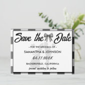 Save The Date Élégant Mariage Noir & Blanc Ruban Gingham (Debout devant)