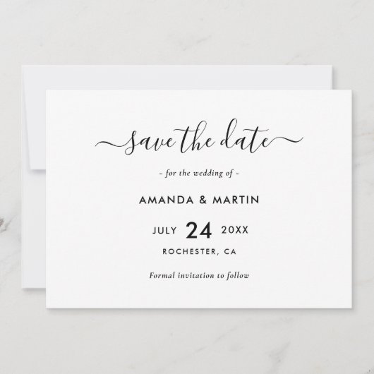 Save The Date Élégant Mariage noir et blanc (Devant)