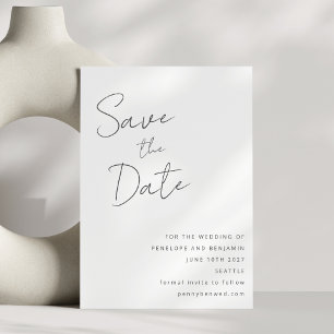 Save The Date Élégant Mariage Noir et Blanc Écriture Manuscrite