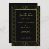 Save The Date Élégant Mariage noir et or (Devant / Derrière)