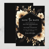 Save The Date Élégant Mariage noir et or (Devant / Derrière)