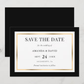 Save The Date Élégant Mariage noir et or (Devant / Derrière)