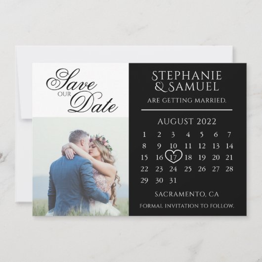 Save The Date Élégant Mariage noir photo (Devant)