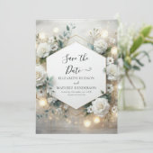 Save The Date Élégant Mariage numérique blanc Roses (Debout devant)