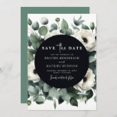 Save The Date Elégant Mariage numérique Eucalyptus feuille (Devant / Derrière)