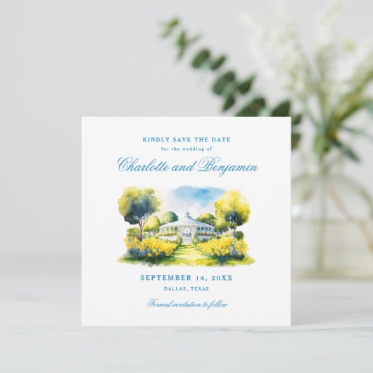 Save The Date Élégant Mariage officiel Blue Monogram Crest Perso (Debout devant)