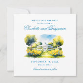Save The Date Élégant Mariage officiel Blue Monogram Crest Perso (Devant)