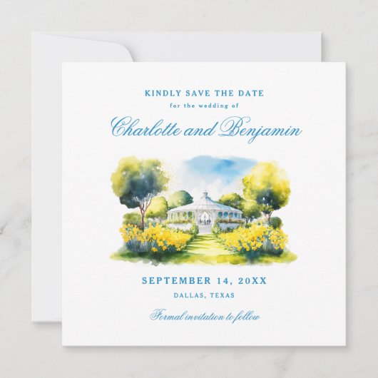 Save The Date Élégant Mariage officiel Blue Monogram Crest Perso (Devant)