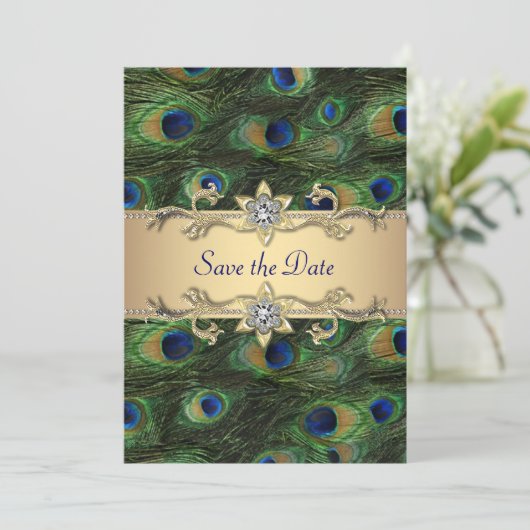 Save The Date Elégant Mariage Peacock Enregistrer La Date (Debout devant)