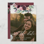 Save The Date Élégant Mariage photo Burgundy (Devant / Derrière)