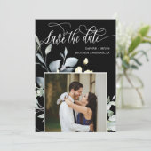 Save The Date Élégant Mariage Photo Code QR Feuilles Vertes Noir (Debout devant)