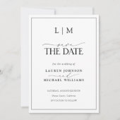 Save The Date Élégant Mariage photo de Monogramme noir et blanc (Devant)