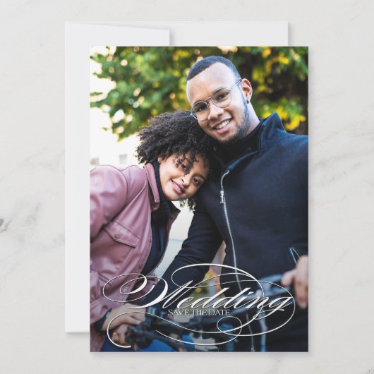 Save The Date Élégant Mariage photo de script blanc (Devant)