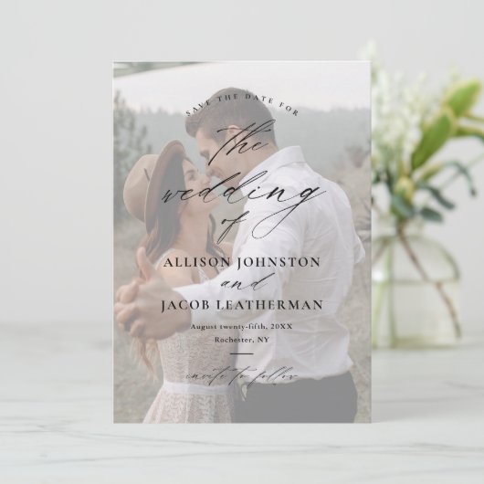 Save The Date Élégant Mariage photo de superposition de script (Debout devant)