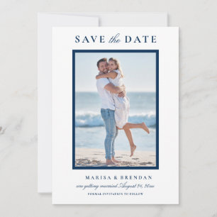 Save The Date Élégant mariage photo double face bleu marine