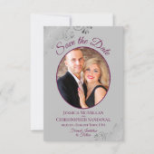 Save The Date Élégant Mariage photo en argent Lace Magenta sur g (Devant)