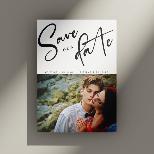 Save The Date Élégant Mariage Photo en Écriture Diagonale