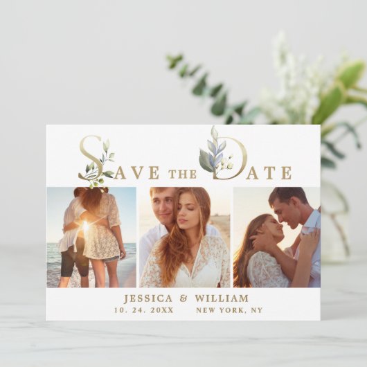 Save The Date Elégant Mariage PHOTO Eucalyptus 3 (Debout devant)