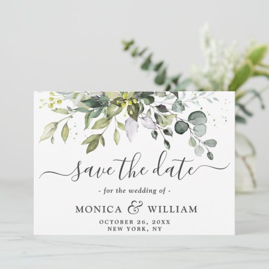 Save The Date Elégant Mariage PHOTO Eucalyptus 3 (Debout devant)