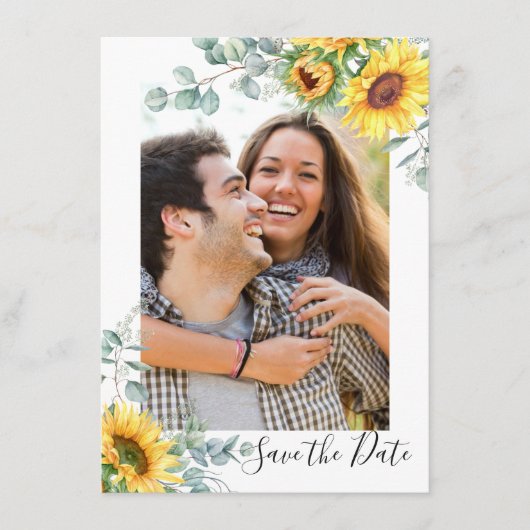 Save The Date Élégant Mariage PHOTO Eucalyptus tournesol (Devant)