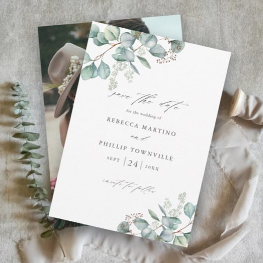 Save The Date Élégant Mariage photo Eucalyptus verdure