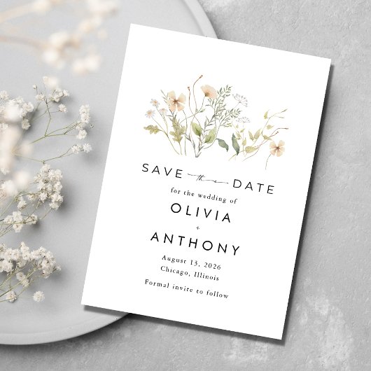 Save The Date Élégant Mariage photo Fleur sauvage