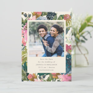 Save The Date Élégant Mariage Photo Floral Aquarelle Gras