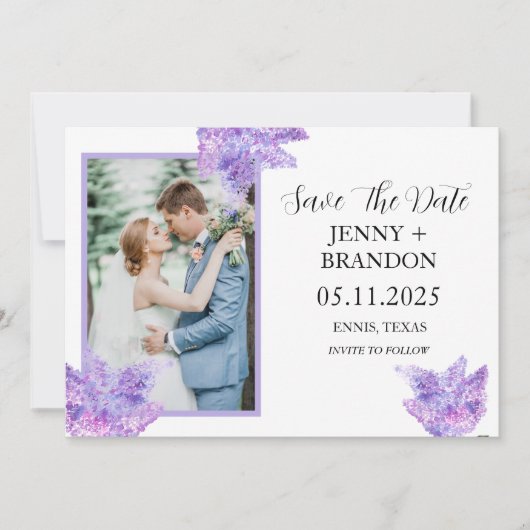Save The Date Élégant Mariage photo floral moderne violet Lilac (Devant)
