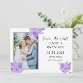 Save The Date Élégant Mariage photo floral moderne violet Lilac (Debout devant)