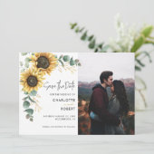 Save The Date Élégant Mariage photo floral tournesol (Debout devant)