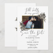 Save The Date Élégant mariage photo florale gothique de script (Devant / Derrière)