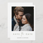 Save The Date Élégant Mariage photo moderne de script vert (Devant / Derrière)